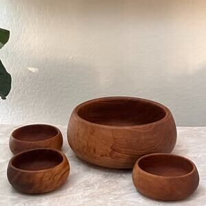 Goodwood Thailand Teak Wood Salad Bowl Set of 4 Mid Century Modern MCM